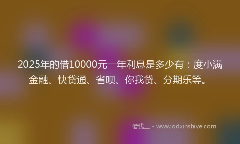 2025年的借10000元一年利息是多少有：度小满金融、快贷通、省呗、你我贷、分期乐等。