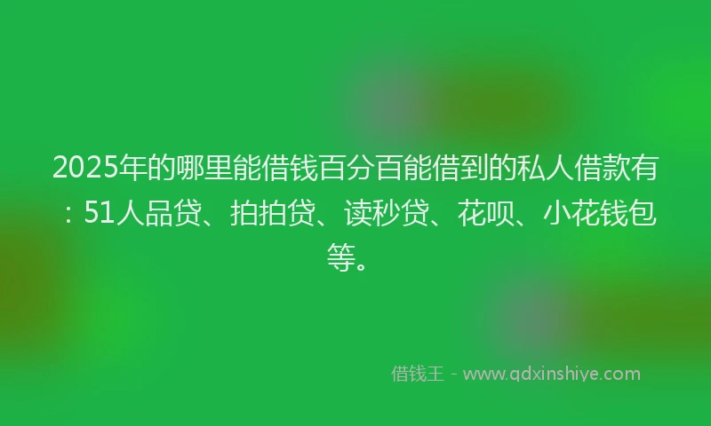 2025年的哪里能借钱百分百能借到的私人借款有：51人品贷、拍拍贷、读秒贷、花呗、小花钱包等。