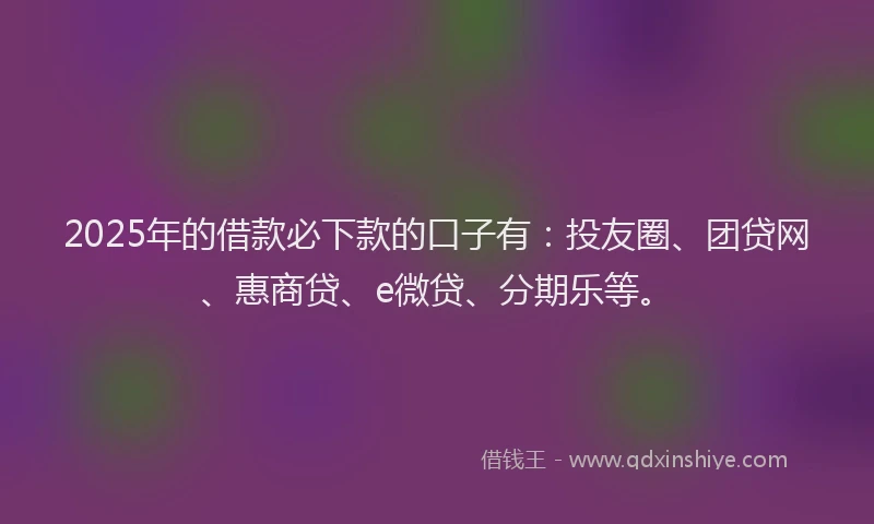 2025年的借款必下款的口子有：投友圈、团贷网、惠商贷、e微贷、分期乐等。