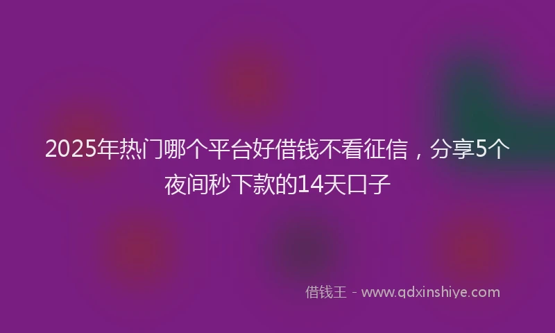 2025年热门哪个平台好借钱不看征信，分享5个夜间秒下款的14天口子