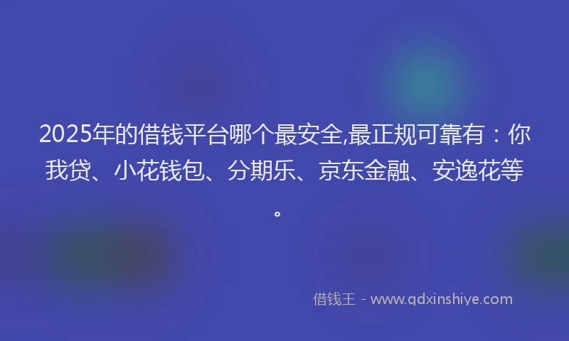 2025年的借钱平台哪个最安全,最正规可靠有：你我贷、小花钱包、分期乐、京东金融、安逸花等。