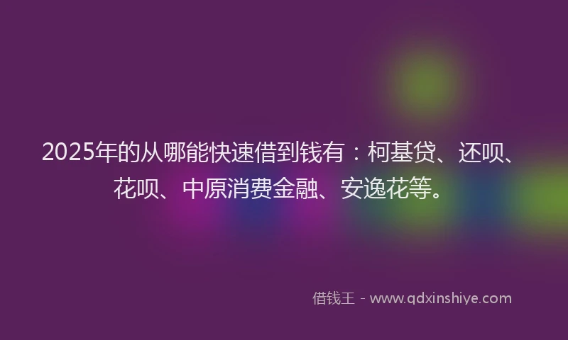 2025年的从哪能快速借到钱有：柯基贷、还呗、花呗、中原消费金融、安逸花等。