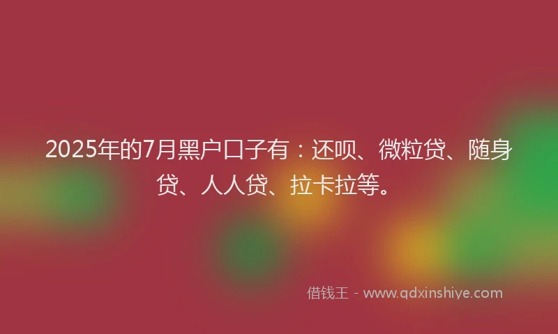 2025年的7月黑户口子有：还呗、微粒贷、随身贷、人人贷、拉卡拉等。