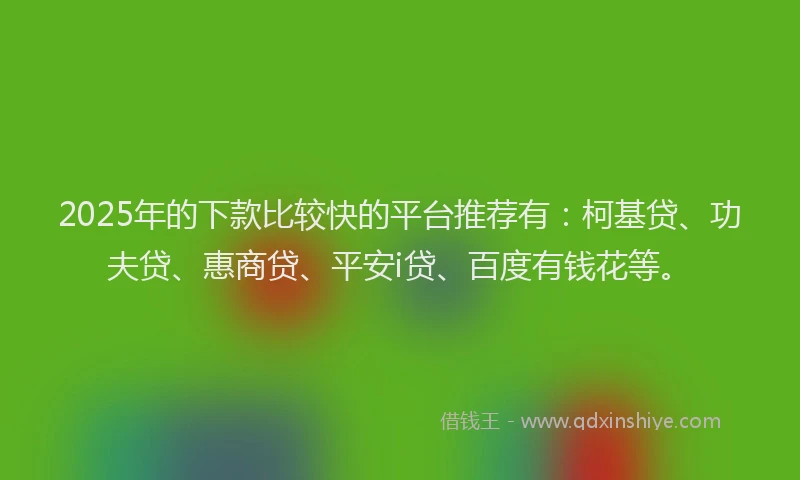 2025年的下款比较快的平台推荐有：柯基贷、功夫贷、惠商贷、平安i贷、百度有钱花等。