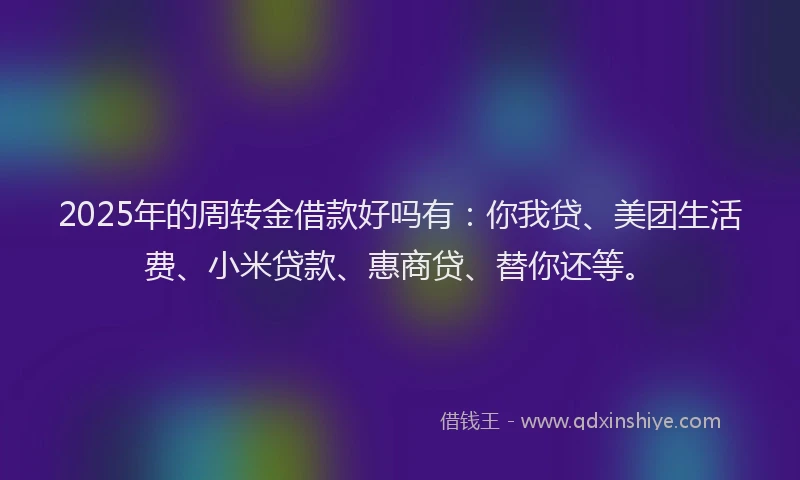 2025年的周转金借款好吗有：你我贷、美团生活费、小米贷款、惠商贷、替你还等。