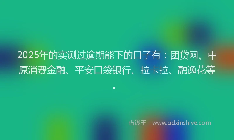 2025年的实测过逾期能下的口子有：团贷网、中原消费金融、平安口袋银行、拉卡拉、融逸花等。