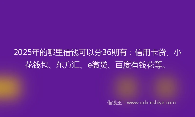 2025年的哪里借钱可以分36期有：信用卡贷、小花钱包、东方汇、e微贷、百度有钱花等。