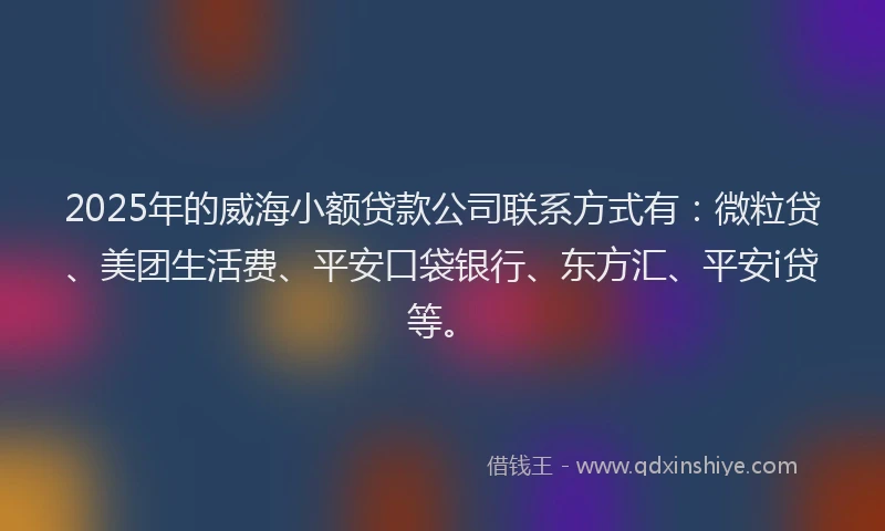 2025年的威海小额贷款公司联系方式有：微粒贷、美团生活费、平安口袋银行、东方汇、平安i贷等。