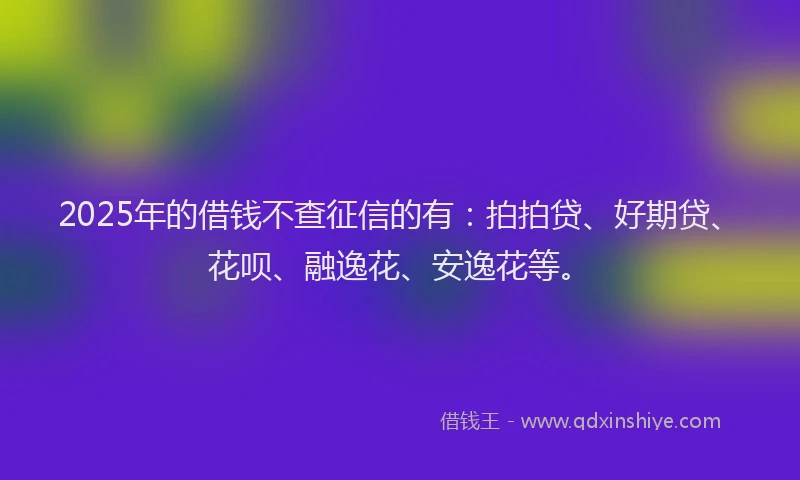2025年的借钱不查征信的有：拍拍贷、好期贷、花呗、融逸花、安逸花等。