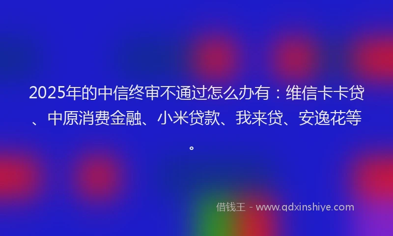 2025年的中信终审不通过怎么办有：维信卡卡贷、中原消费金融、小米贷款、我来贷、安逸花等。