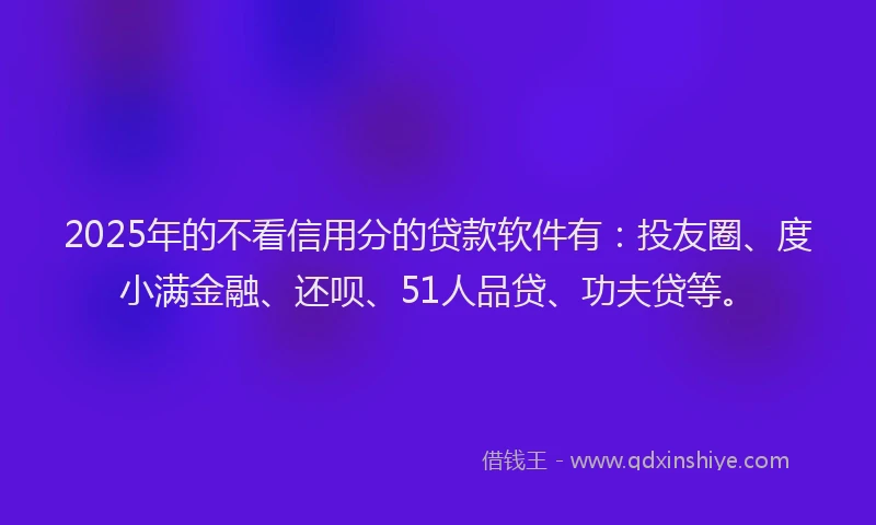 2025年的不看信用分的贷款软件有：投友圈、度小满金融、还呗、51人品贷、功夫贷等。