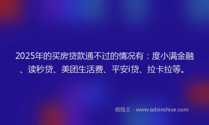 2025年的买房贷款通不过的情况有：度小满金融、读秒贷、美团生活费、平安i贷、拉卡拉等。
