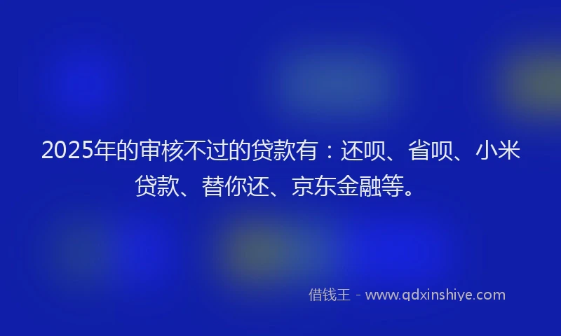 2025年的审核不过的贷款有：还呗、省呗、小米贷款、替你还、京东金融等。