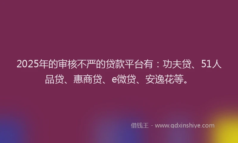 2025年的审核不严的贷款平台有:功夫贷、51人品贷、惠商贷、e微贷、安逸花等。