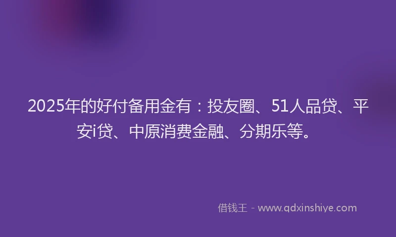 2025年的好付备用金有：投友圈、51人品贷、平安i贷、中原消费金融、分期乐等。