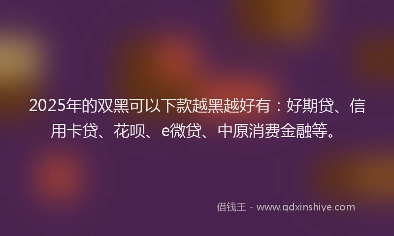 2025年的双黑可以下款越黑越好有：好期贷、信用卡贷、花呗、e微贷、中原消费金融等。
