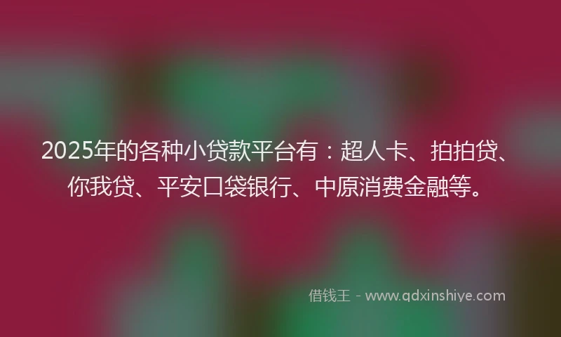 2025年的各种小贷款平台有：超人卡、拍拍贷、你我贷、平安口袋银行、中原消费金融等。