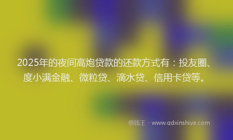 2025年的夜间高炮贷款的还款方式有：投友圈、度小满金融、微粒贷、滴水贷、信用卡贷等。