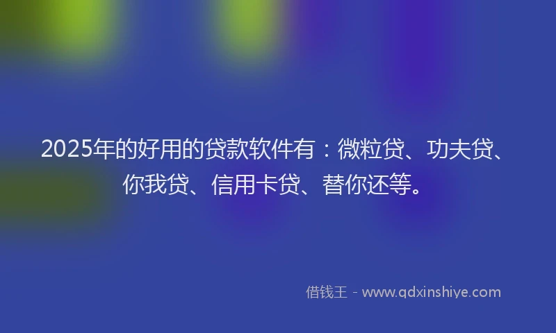 2025年的好用的贷款软件有：微粒贷、功夫贷、你我贷、信用卡贷、替你还等。