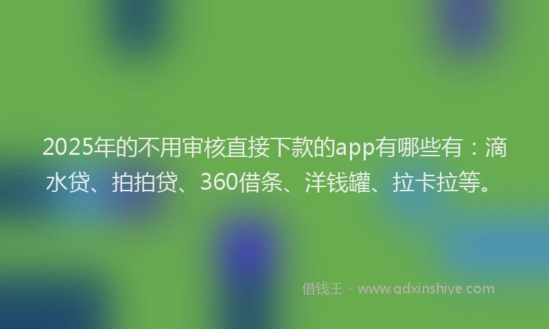 2025年的不用审核直接下款的app有哪些有：滴水贷、拍拍贷、360借条、洋钱罐、拉卡拉等。