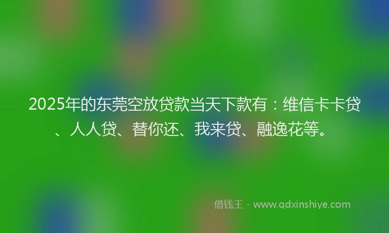 2025年的东莞空放贷款当天下款有：维信卡卡贷、人人贷、替你还、我来贷、融逸花等。