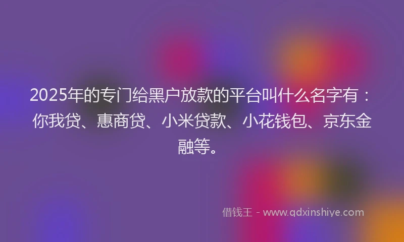 2025年的专门给黑户放款的平台叫什么名字有：你我贷、惠商贷、小米贷款、小花钱包、京东金融等。