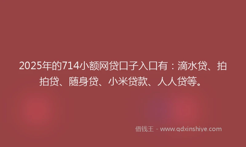 2025年的714小额网贷口子入口有：滴水贷、拍拍贷、随身贷、小米贷款、人人贷等。