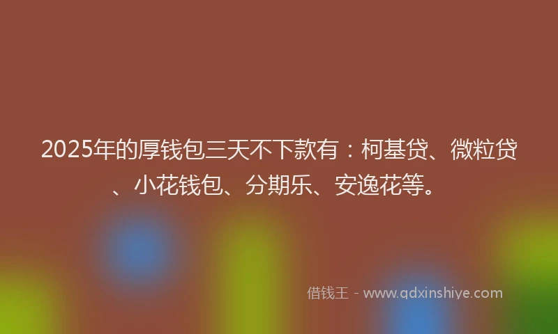 2025年的厚钱包三天不下款有：柯基贷、微粒贷、小花钱包、分期乐、安逸花等。