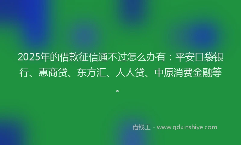 2025年的借款征信通不过怎么办有：平安口袋银行、惠商贷、东方汇、人人贷、中原消费金融等。