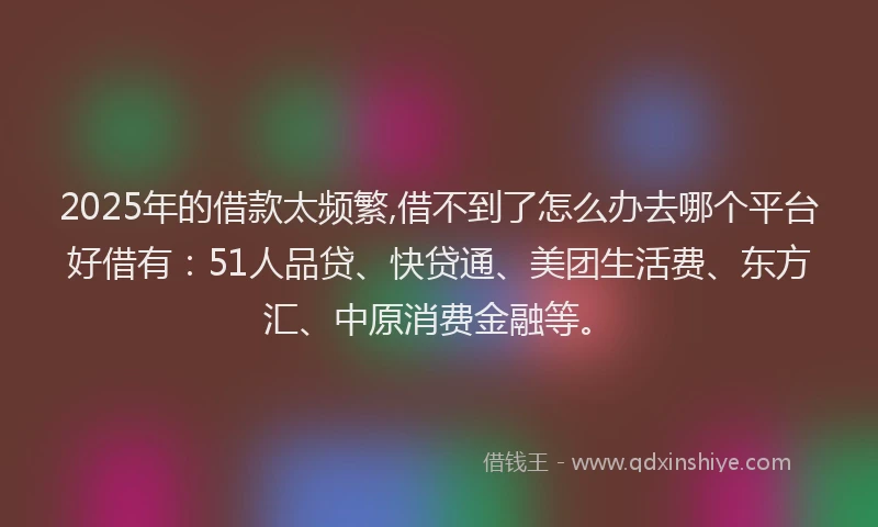 2025年的借款太频繁,借不到了怎么办去哪个平台好借有：51人品贷、快贷通、美团生活费、东方汇、中原消费金融等。