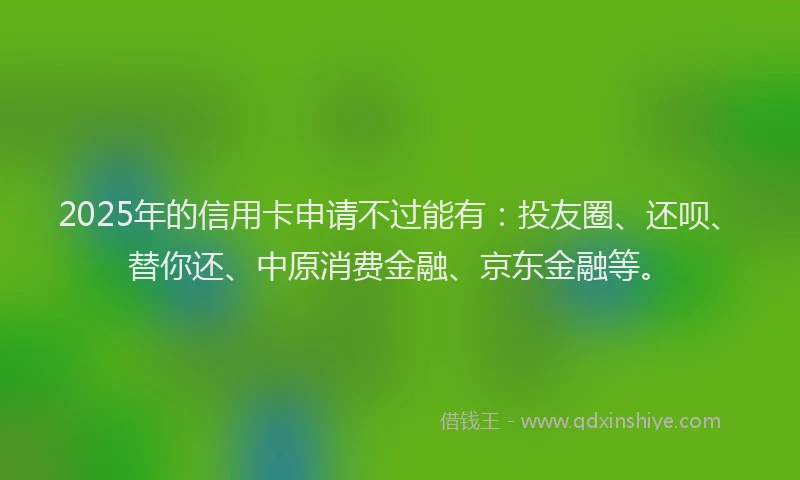 2025年的信用卡申请不过能有：投友圈、还呗、替你还、中原消费金融、京东金融等。