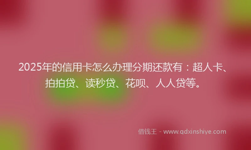 2025年的信用卡怎么办理分期还款有：超人卡、拍拍贷、读秒贷、花呗、人人贷等。