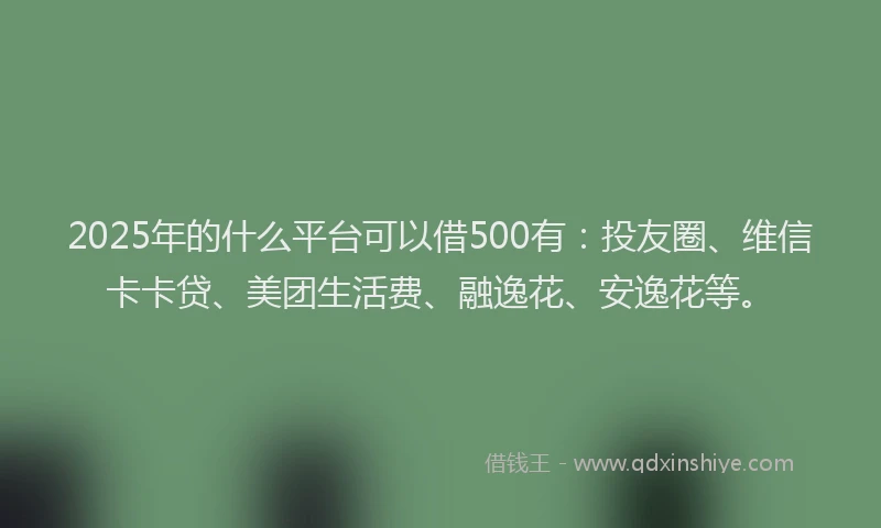 2025年的什么平台可以借500有：投友圈、维信卡卡贷、美团生活费、融逸花、安逸花等。