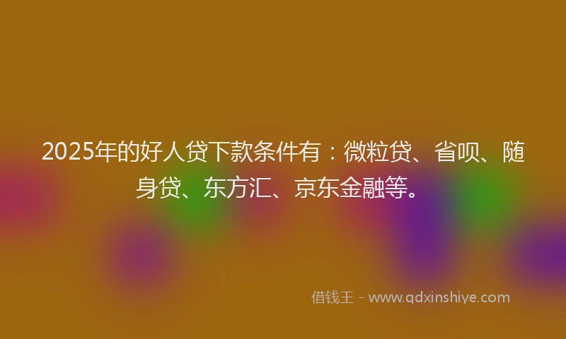 2025年的好人贷下款条件有：微粒贷、省呗、随身贷、东方汇、京东金融等。