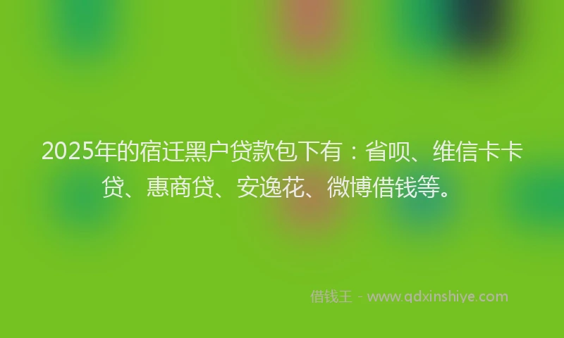 2025年的宿迁黑户贷款包下有：省呗、维信卡卡贷、惠商贷、安逸花、微博借钱等。