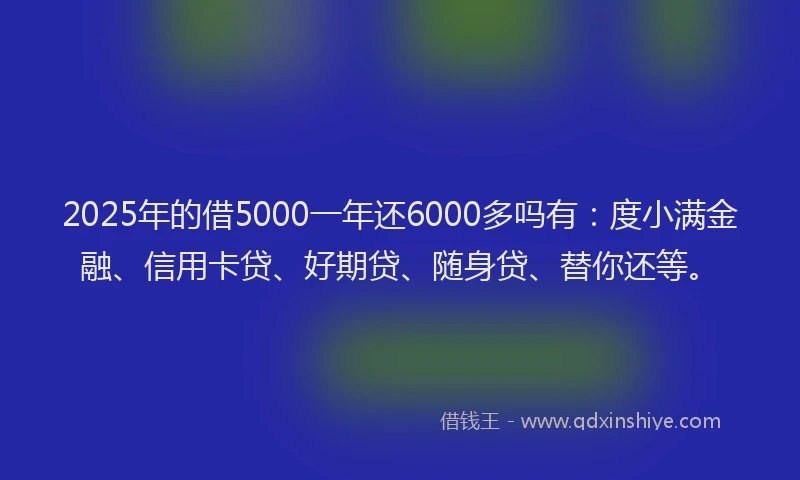2025年的借5000一年还6000多吗有：度小满金融、信用卡贷、好期贷、随身贷、替你还等。