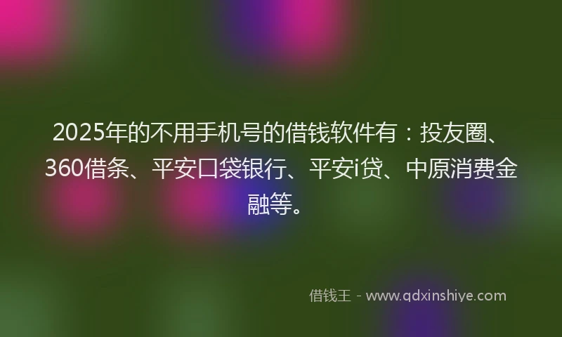 2025年的不用手机号的借钱软件有：投友圈、360借条、平安口袋银行、平安i贷、中原消费金融等。