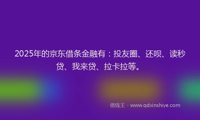 2025年的京东借条金融有：投友圈、还呗、读秒贷、我来贷、拉卡拉等。