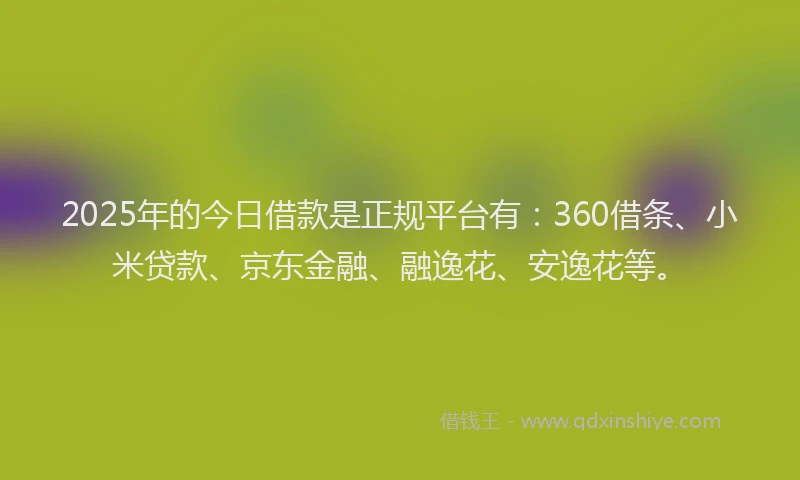 2025年的今日借款是正规平台有：360借条、小米贷款、京东金融、融逸花、安逸花等。