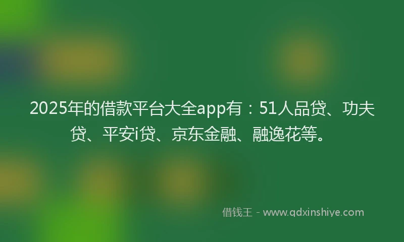 2025年的借款平台大全app有：51人品贷、功夫贷、平安i贷、京东金融、融逸花等。