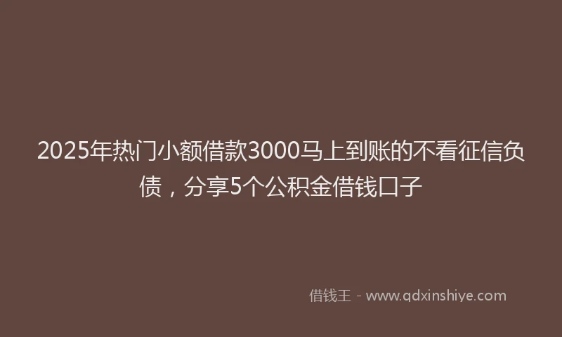 2025年热门小额借款3000马上到账的不看征信负债，分享5个公积金借钱口子