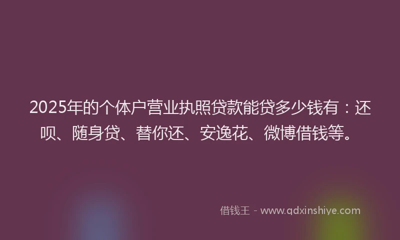 2025年的个体户营业执照贷款能贷多少钱有：还呗、随身贷、替你还、安逸花、微博借钱等。