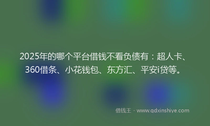 2025年的哪个平台借钱不看负债有：超人卡、360借条、小花钱包、东方汇、平安i贷等。