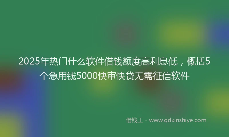 2025年热门什么软件借钱额度高利息低，概括5个急用钱5000快审快贷无需征信软件