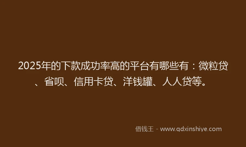 2025年的下款成功率高的平台有哪些有：微粒贷、省呗、信用卡贷、洋钱罐、人人贷等。