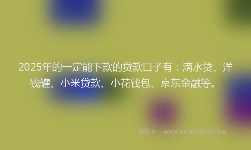 2025年的一定能下款的贷款口子有：滴水贷、洋钱罐、小米贷款、小花钱包、京东金融等。