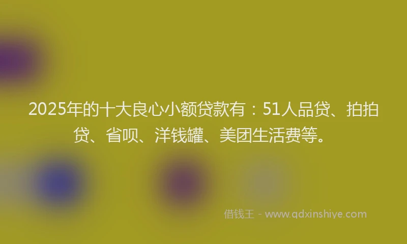 2025年的十大良心小额贷款有：51人品贷、拍拍贷、省呗、洋钱罐、美团生活费等。