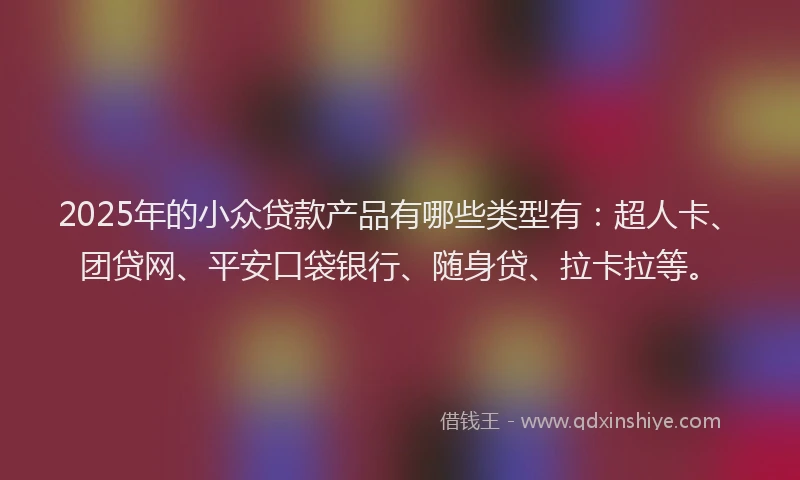 2025年的小众贷款产品有哪些类型有：超人卡、团贷网、平安口袋银行、随身贷、拉卡拉等。