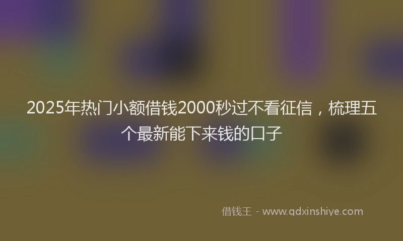 2025年热门小额借钱2000秒过不看征信，梳理五个最新能下来钱的口子