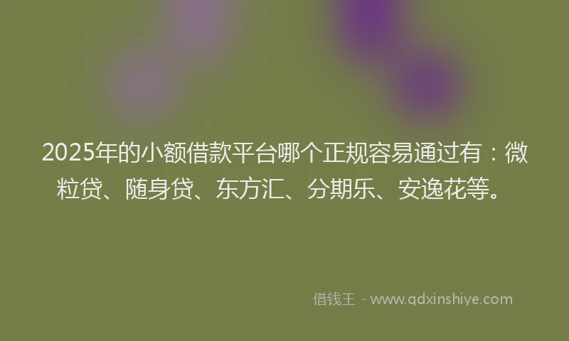 2025年的小额借款平台哪个正规容易通过有：微粒贷、随身贷、东方汇、分期乐、安逸花等。